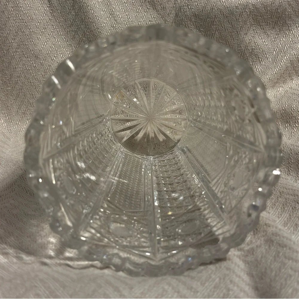 Vintage Cut Glass Crystal Style Vase Starburst Hobstar Pattern - Picture 2 of 12